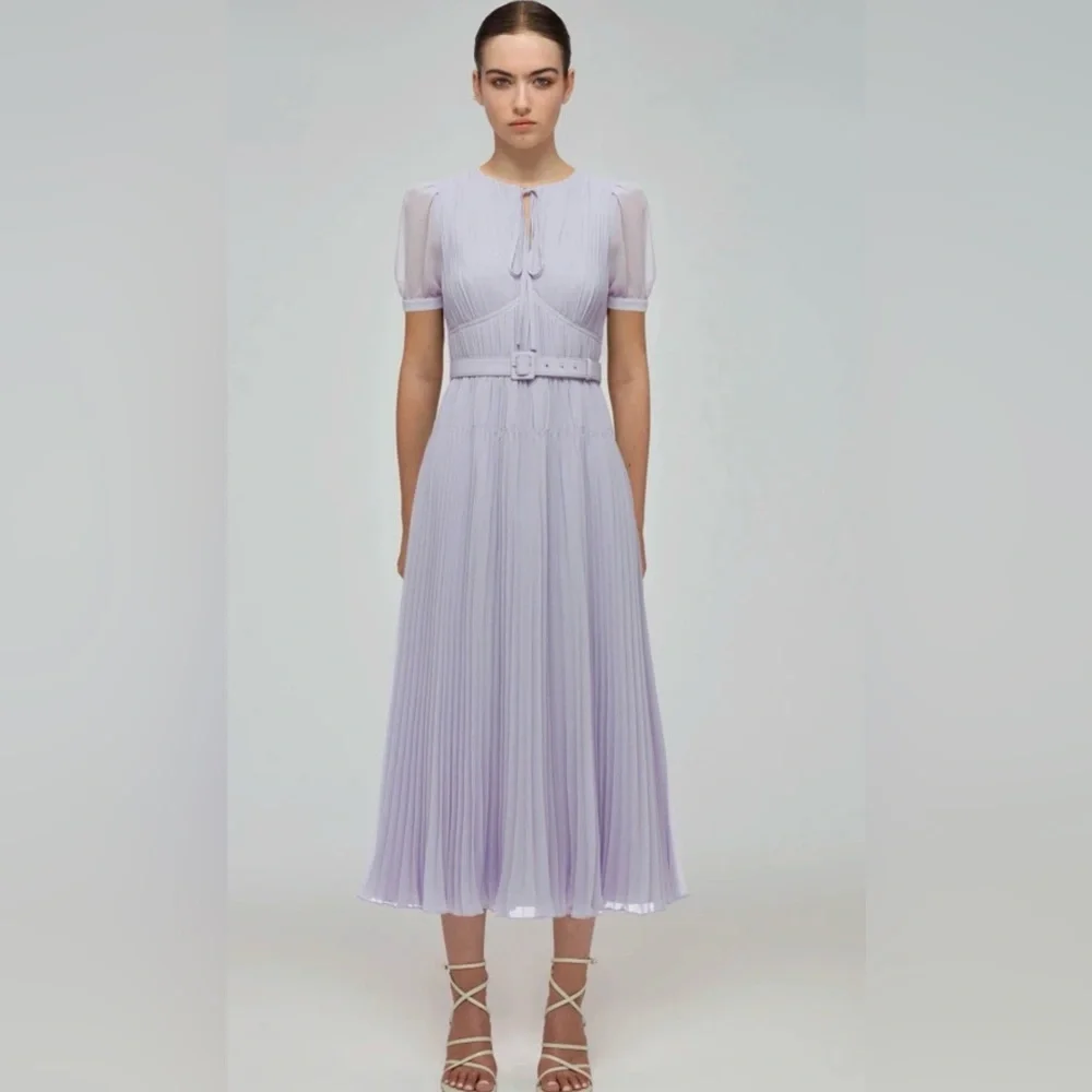 Self Portrait Lavender Pleated Midi Dress, Size 4 - Picture 1 of 6
